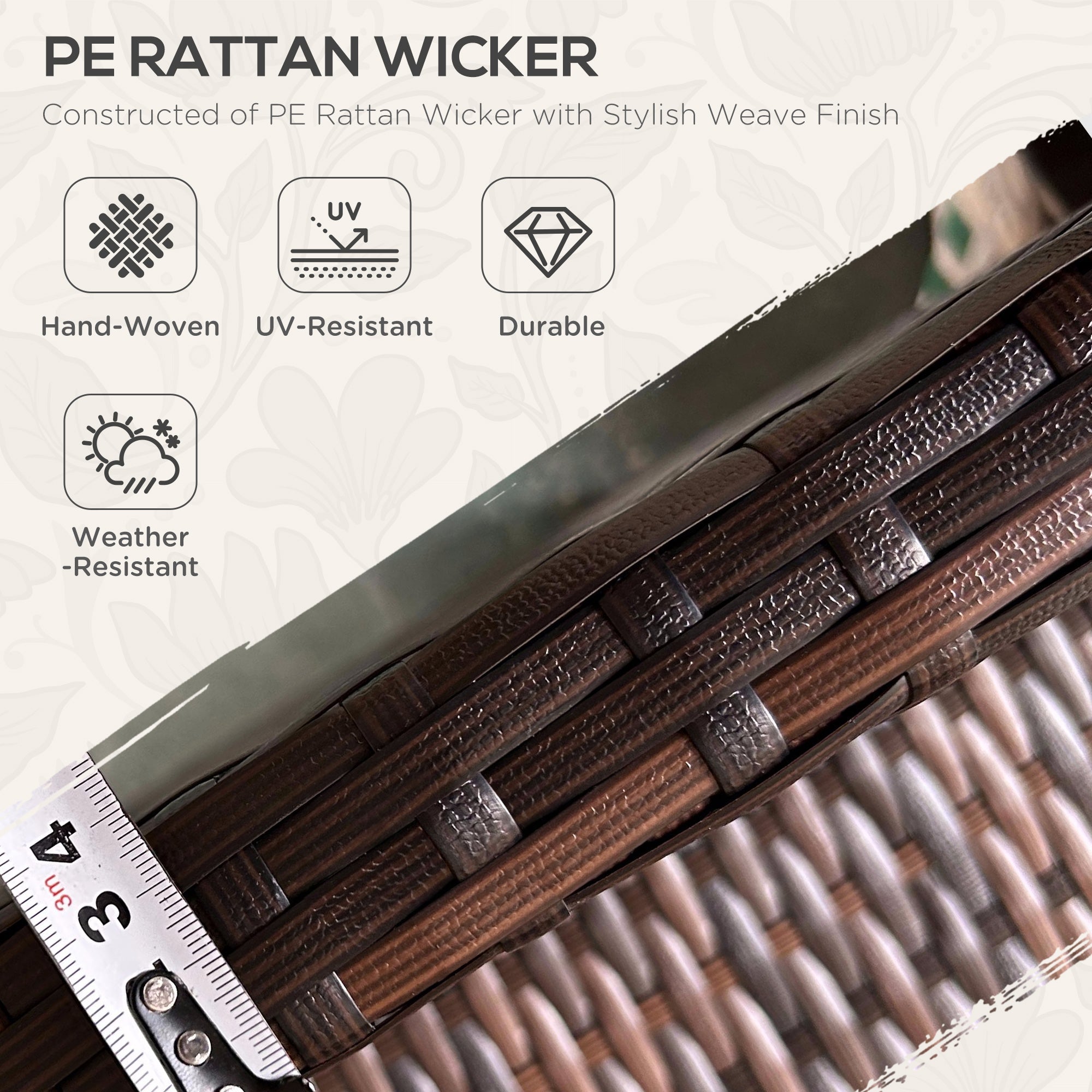 Outsunny 3 Pieces PE Rattan Patio Furniture Wicker Conversation Sofa Sets w/ Multi-functional Footstools and Two Pillows, Beige