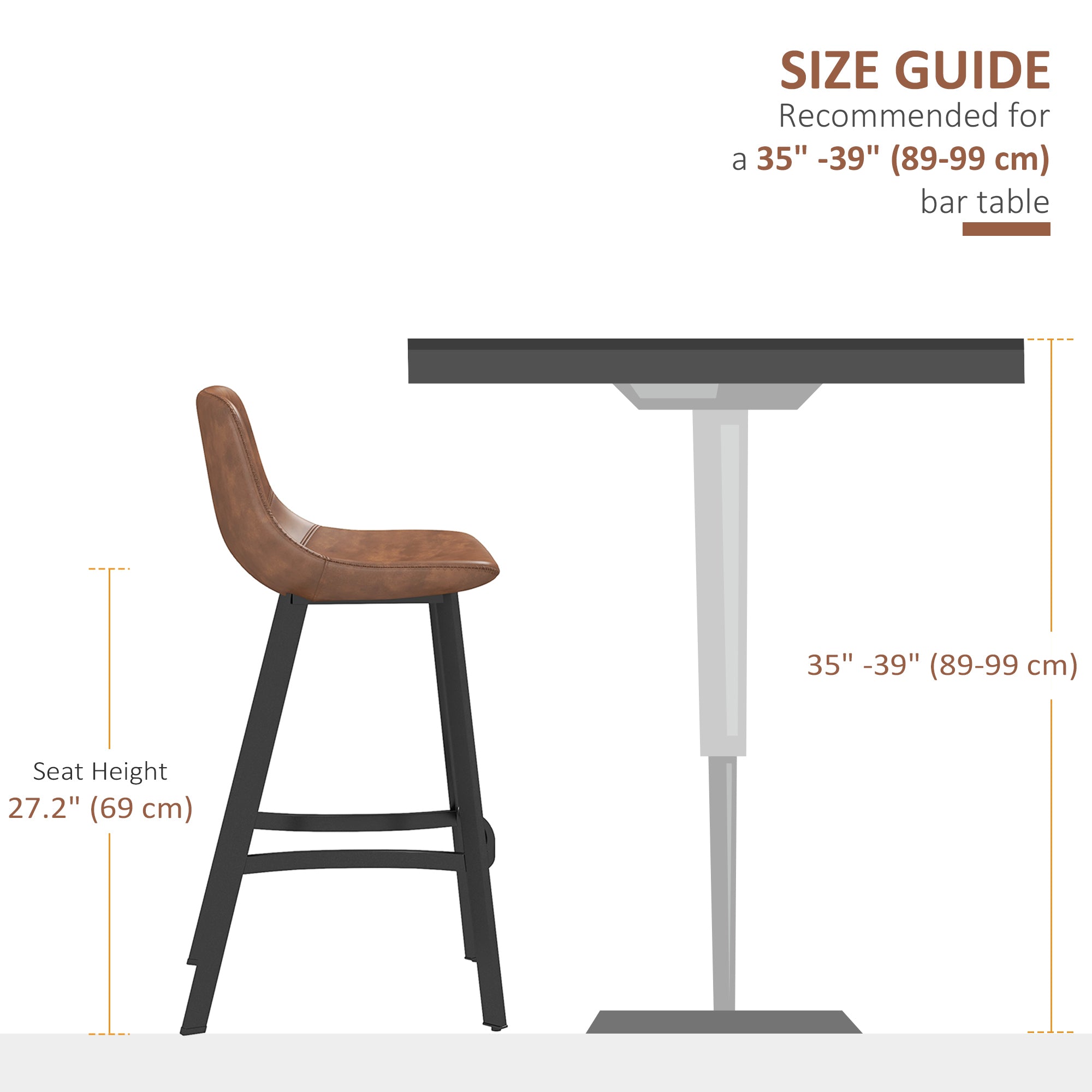 HOMCOM Counter Height Stools Set of 2 Upholstered Kitchen Stool with Back and Steel Legs for Kitchen