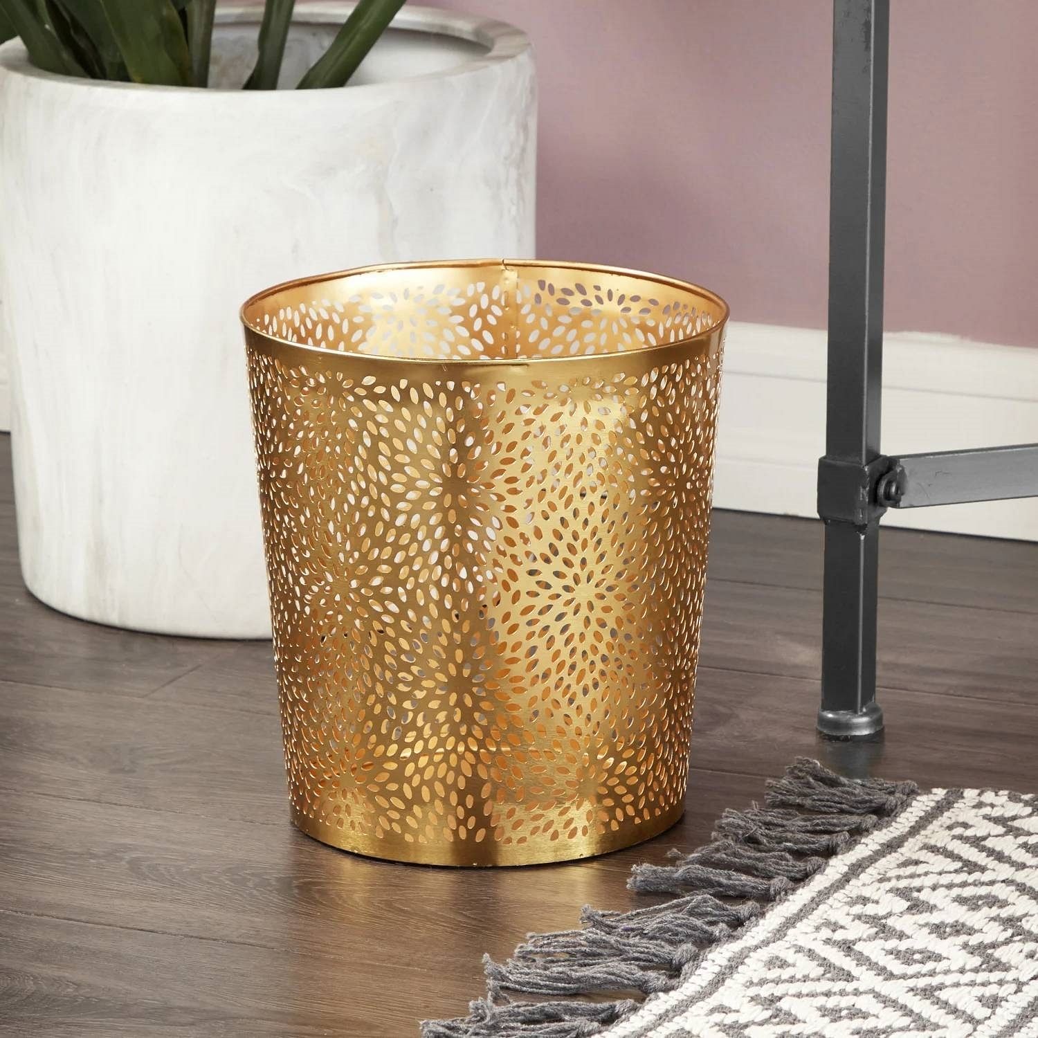 1.3 Gallon Round Perforated Copper Gold Metal Waste Basket Trash Can - Free Shipping