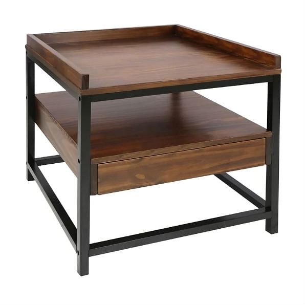 Modern Solid Wood 1-Drawer End Table Nightstand in Mocha Brown and Black Finish - Free Shipping
