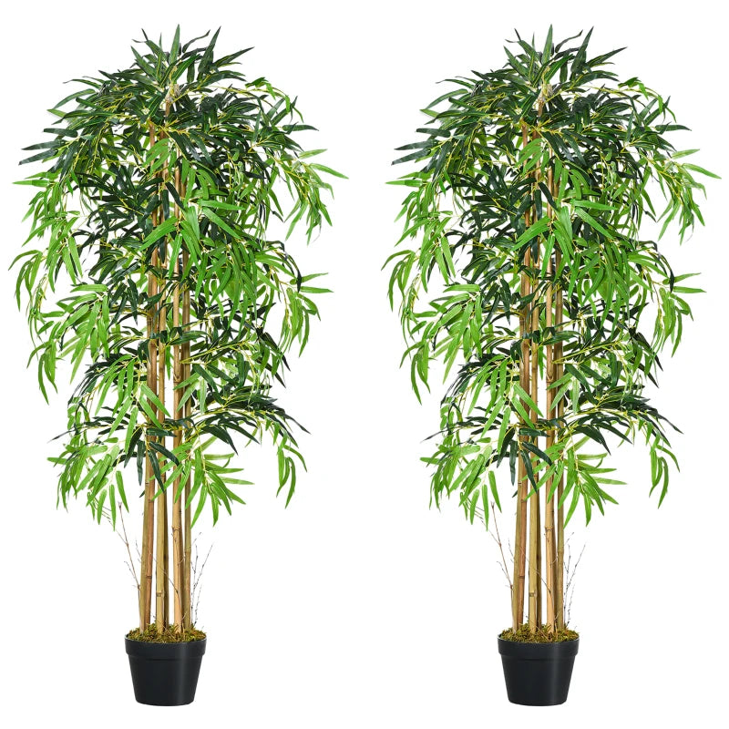 Set of 2 5FT Artificial Tree Bamboo Tree Fake Plants in Pot for Home Office Living Room Decor, Green