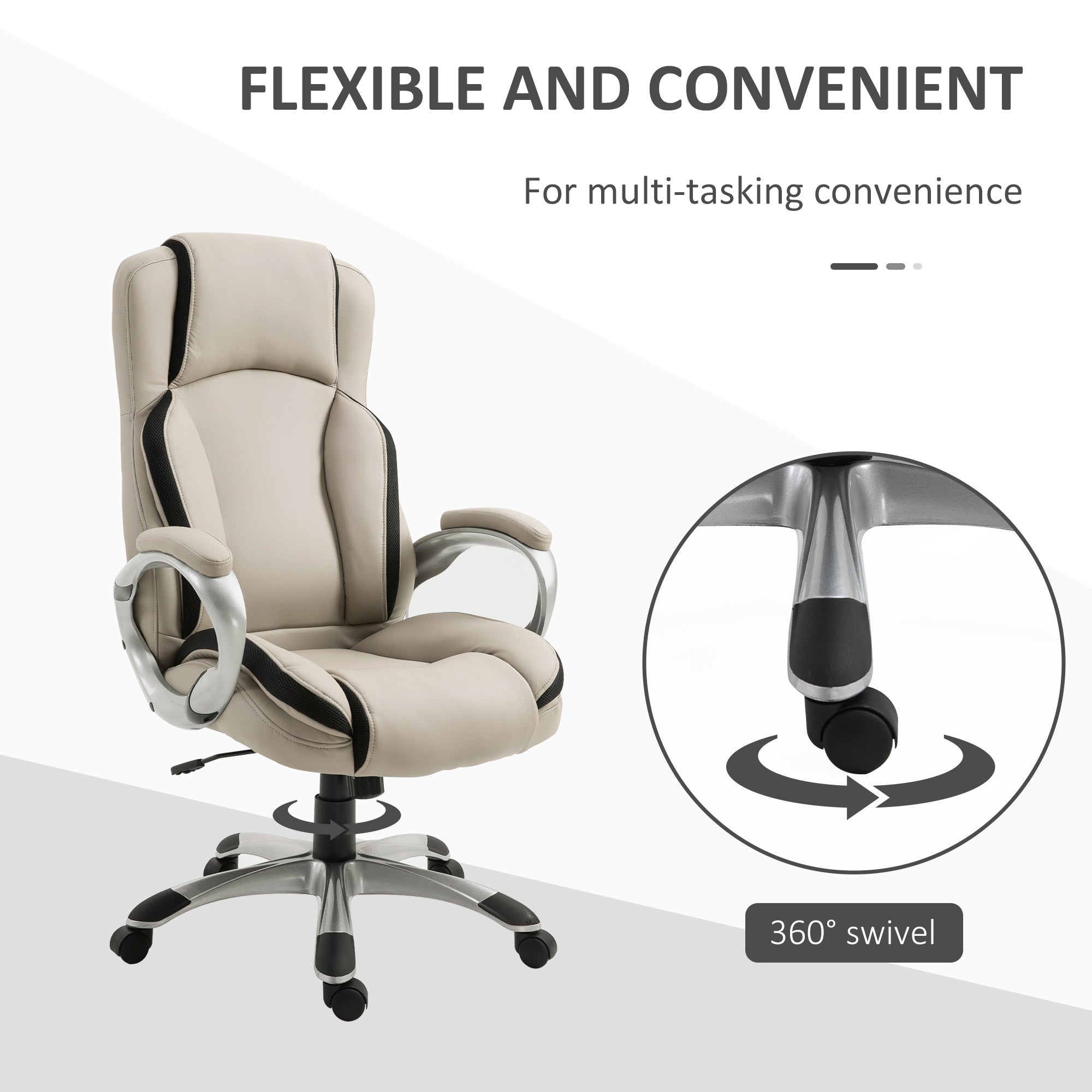 Vinsetto Executive Desk Chair: 360° Swivel, PU Leather with Double Padding, Greige & Black