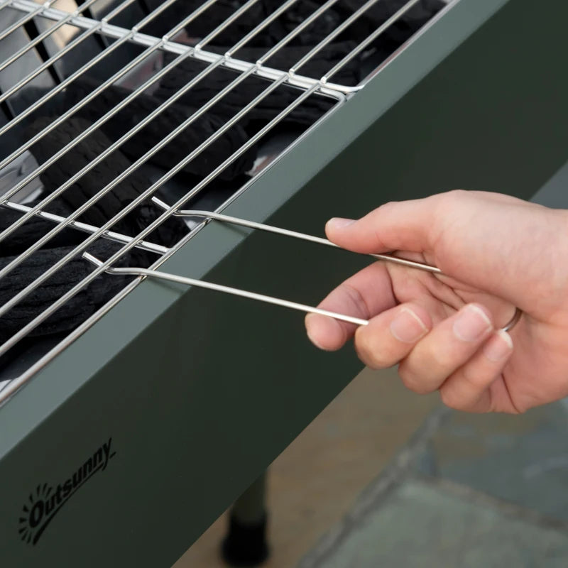 Portable BBQ Grill, Charcoal Grill with Side Seasoning Baskets, Hooks and Nets for Outdoor, Picnic, Camping, Dark Green