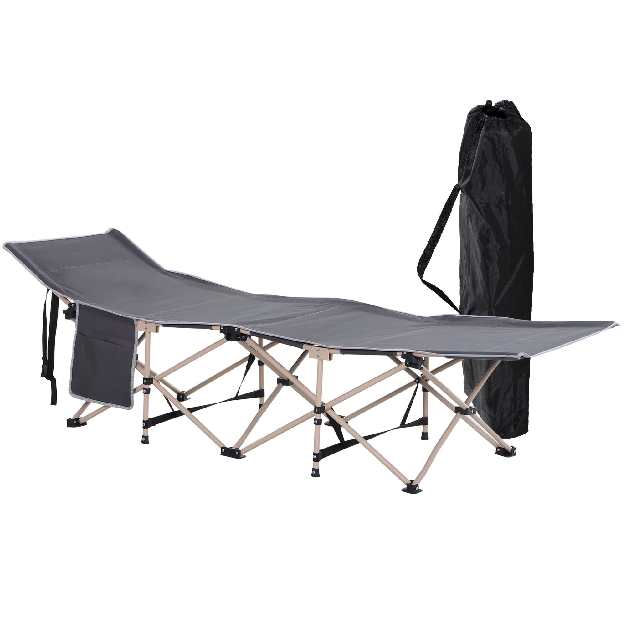 Outsunny Portable Camping Comfort: Folding Cot for Adults, Outdoor Sleeping Bed with Carry Bag, Grey