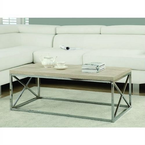 Contemporary Chrome Metal Coffee Table with Natural Finish Wood Top - Free Shipping