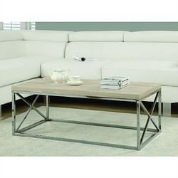 Contemporary Chrome Metal Coffee Table with Natural Finish Wood Top - Free Shipping
