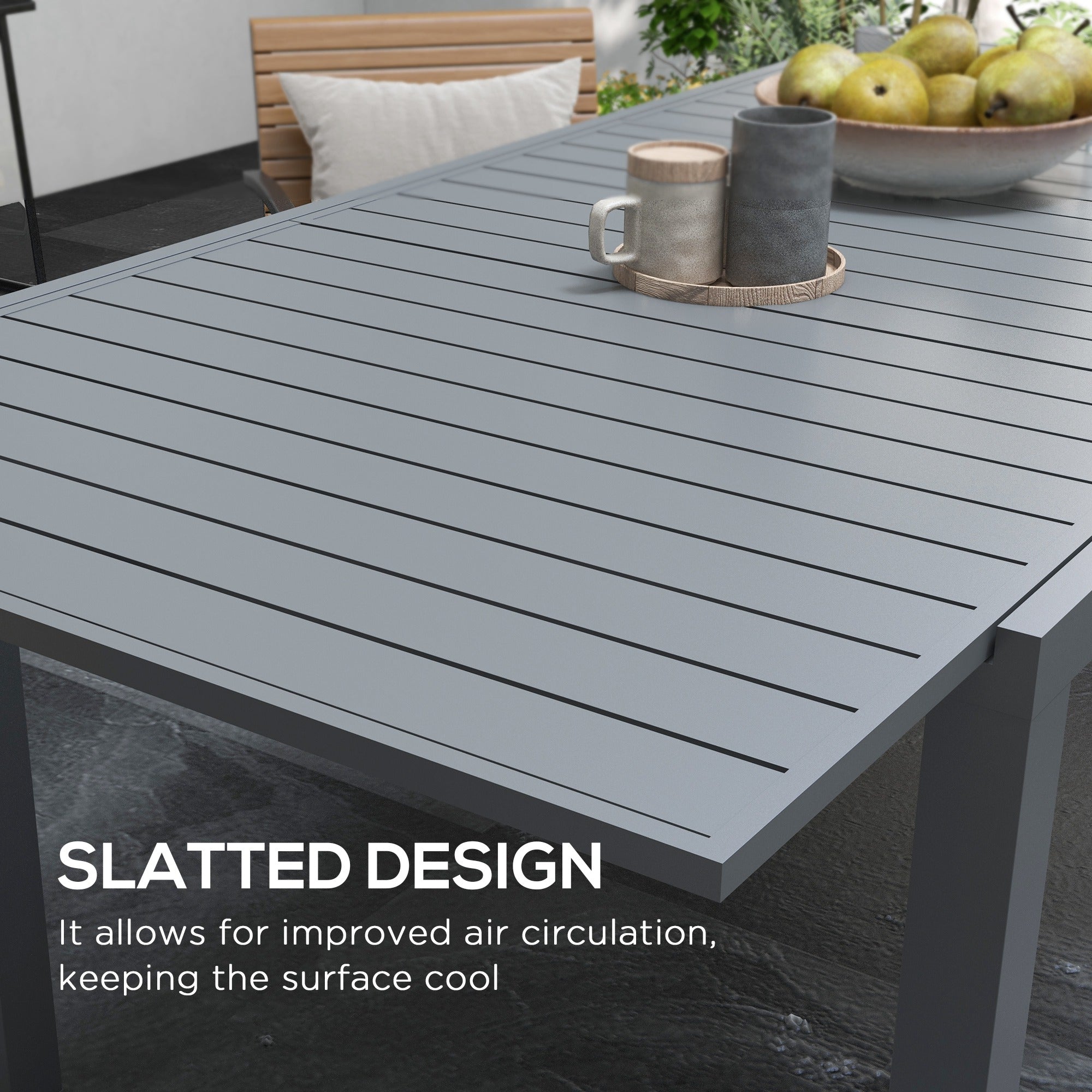 Outsunny Aluminum Outdoor Dining Table for 6-8 People, Expandable Patio Table for Garden, Lawn, Balcony, Charcoal Grey
