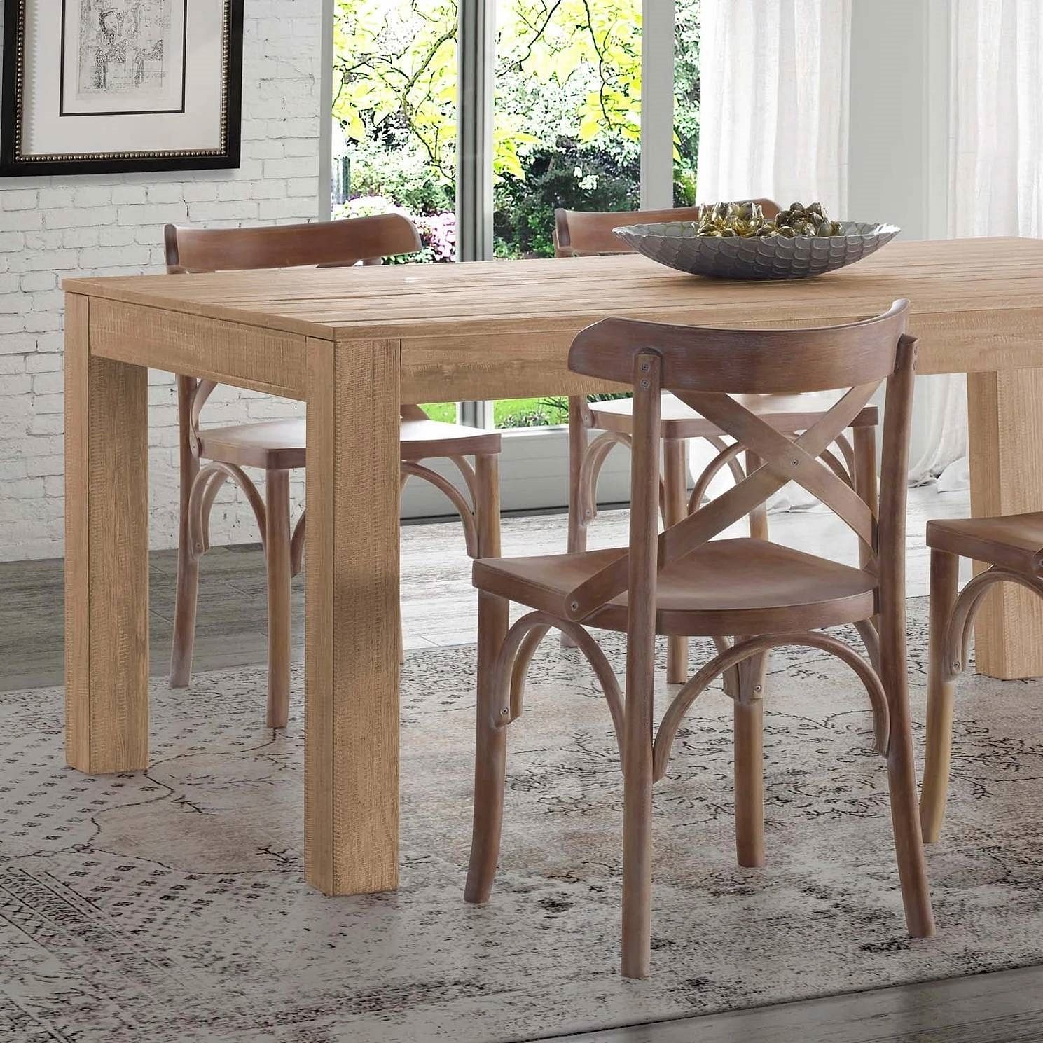 Modern Farmhouse 63-inch Solid Wood Dining Table in Rustic Light Brown Finish - Free Shipping