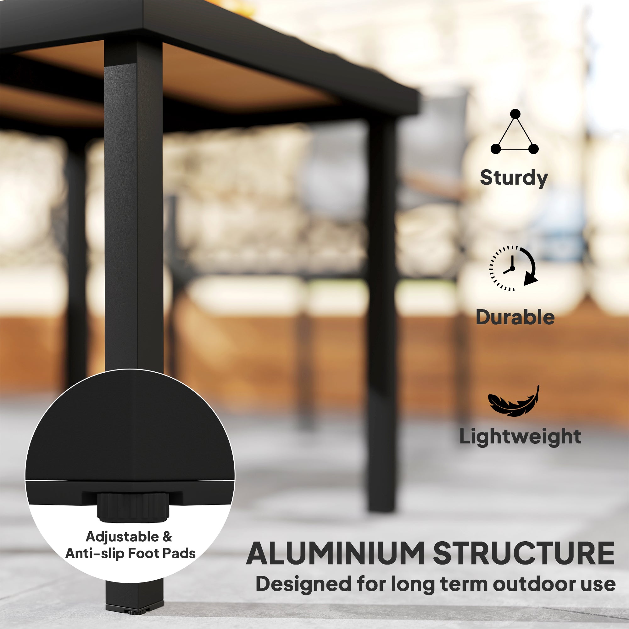 Outsunny Square Aluminum Patio Dining Table for 4 Garden Lawn Backyard Outdoor Furniture Natural