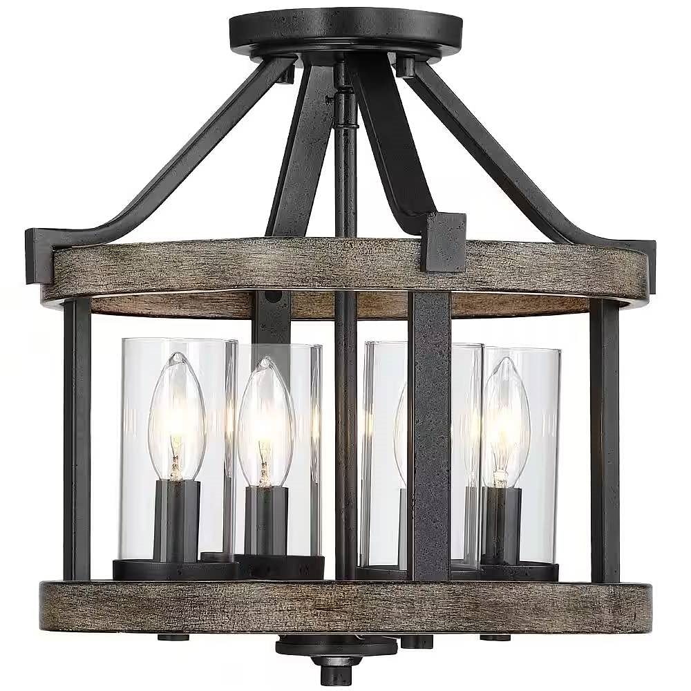 Round 4-Light 12.5-inch Metal Wood Farmhouse Ceiling Lamp - Semi-Flush Mount - Free Shipping