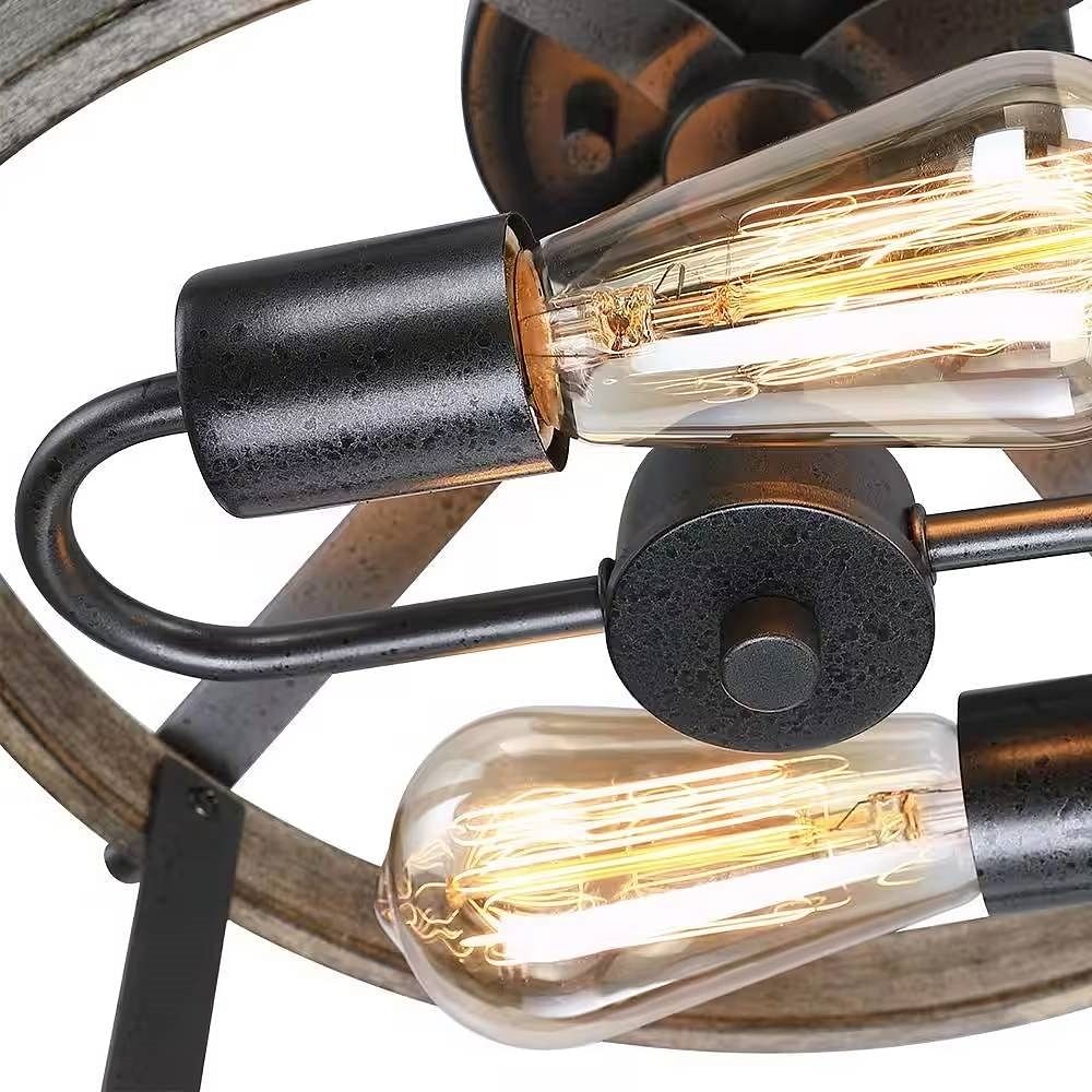 Round 13-inch Metal Wood Farmhouse 2-Light Ceiling Lamp - Semi-Flush Mount - Free Shipping