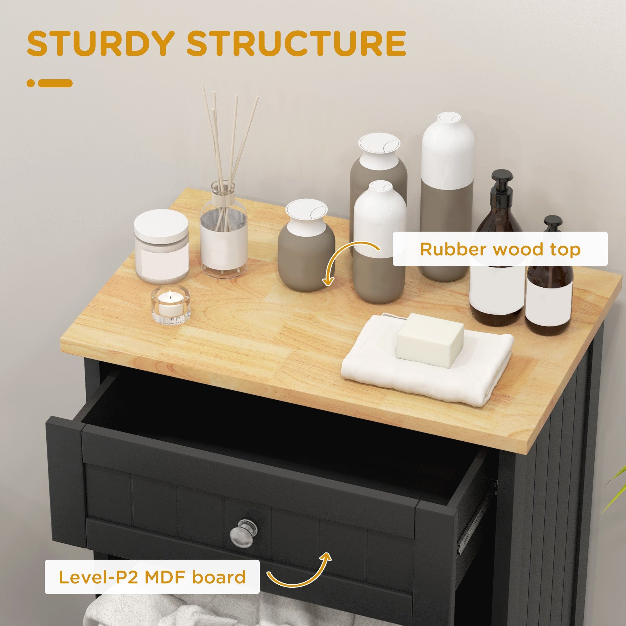 HOMCOM Kitchen Tilt Out Trash Bin Cabinet, Free Standing Recycling Cabinet, Trash Can Holder with Drawer, Black