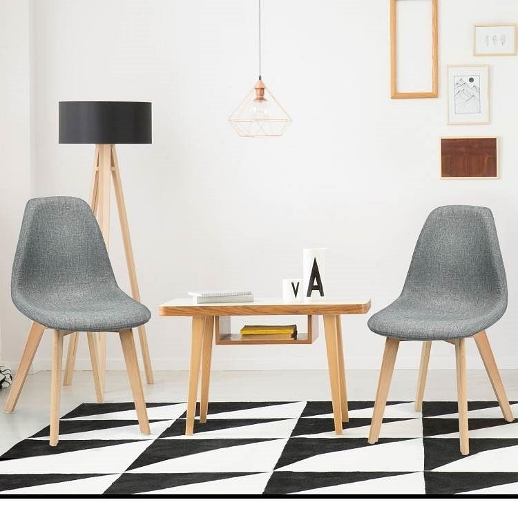 Set of 2 Mid-Century Modern Gray Linen Upholstered Dining Chair with Wood Legs - Free Shipping