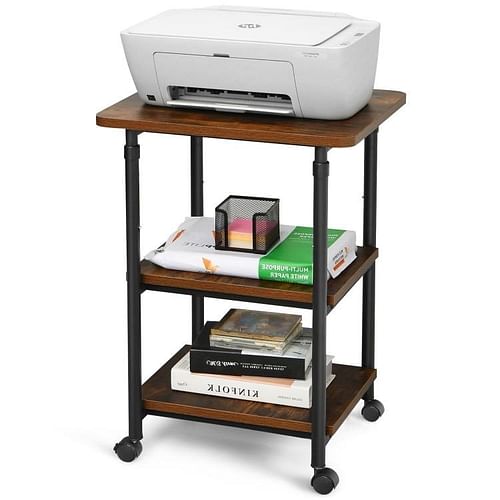 Brown/Black Multifunction Adjustable Height 3-tier Printer Stand on Wheels - Free Shipping
