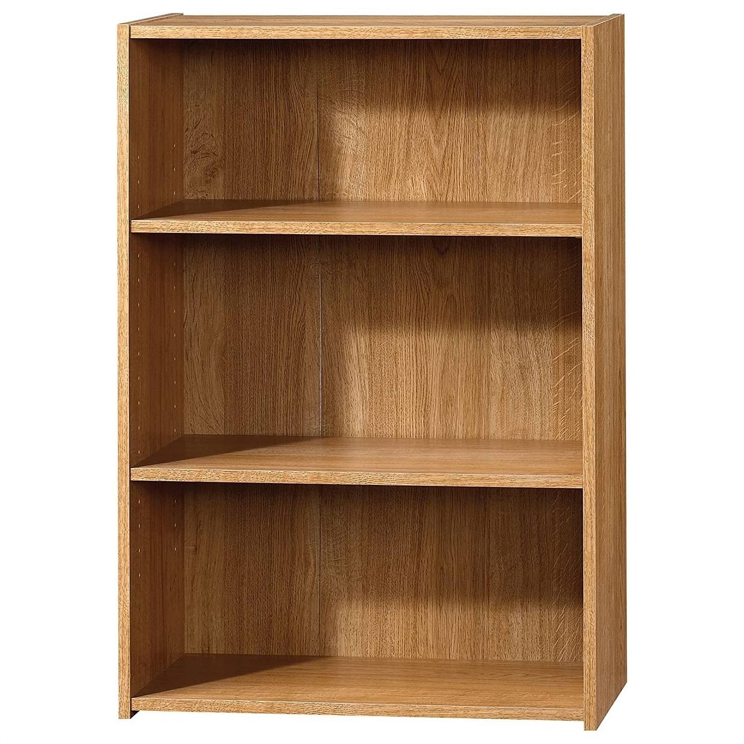 Modern 3-Shelf Bookcase with 2 Adjustable Shelves in Oak Wood Finish - Free Shipping