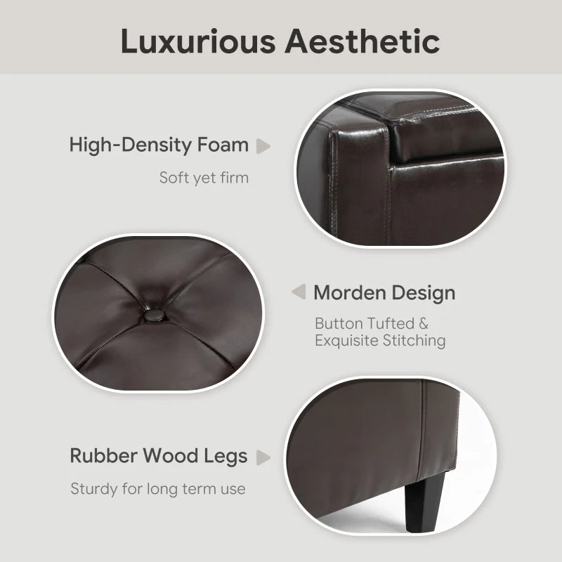 Storage Ottoman Bench, PU Leather Upholstered Bench with Tufted Design, Brown