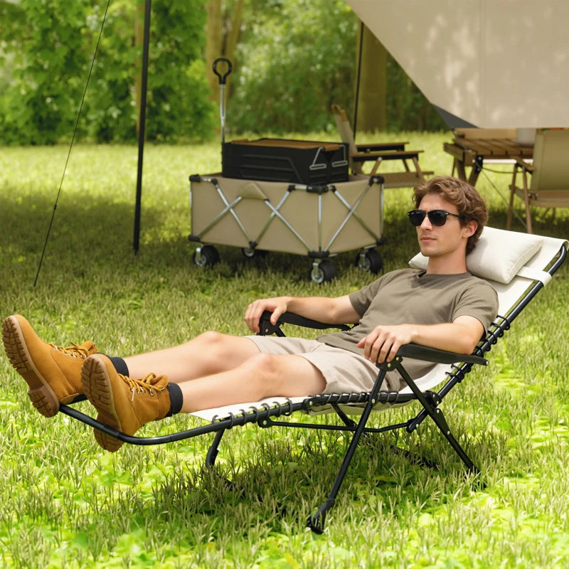 Folding Zero Gravity Chair, 5-Position Adjustable Outdoor Lounge Chair Recliner with Headrest, Beige