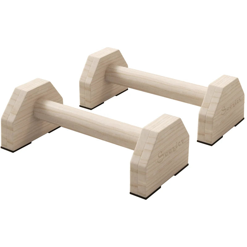 Soozier Push up Handles, Wooden Parallettes Bars with Non-Slip Base, Calisthenics Equipment for Home, Gym, Fitness, Exercise, Natural Wood