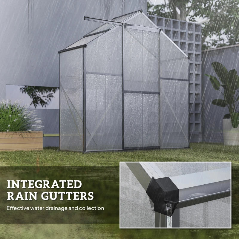 6' x 2.5' Walk-in Polycarbonate Greenhouse Aluminium Green House with Sliding Door, 5-Level Roof Vent, Rain Gutter