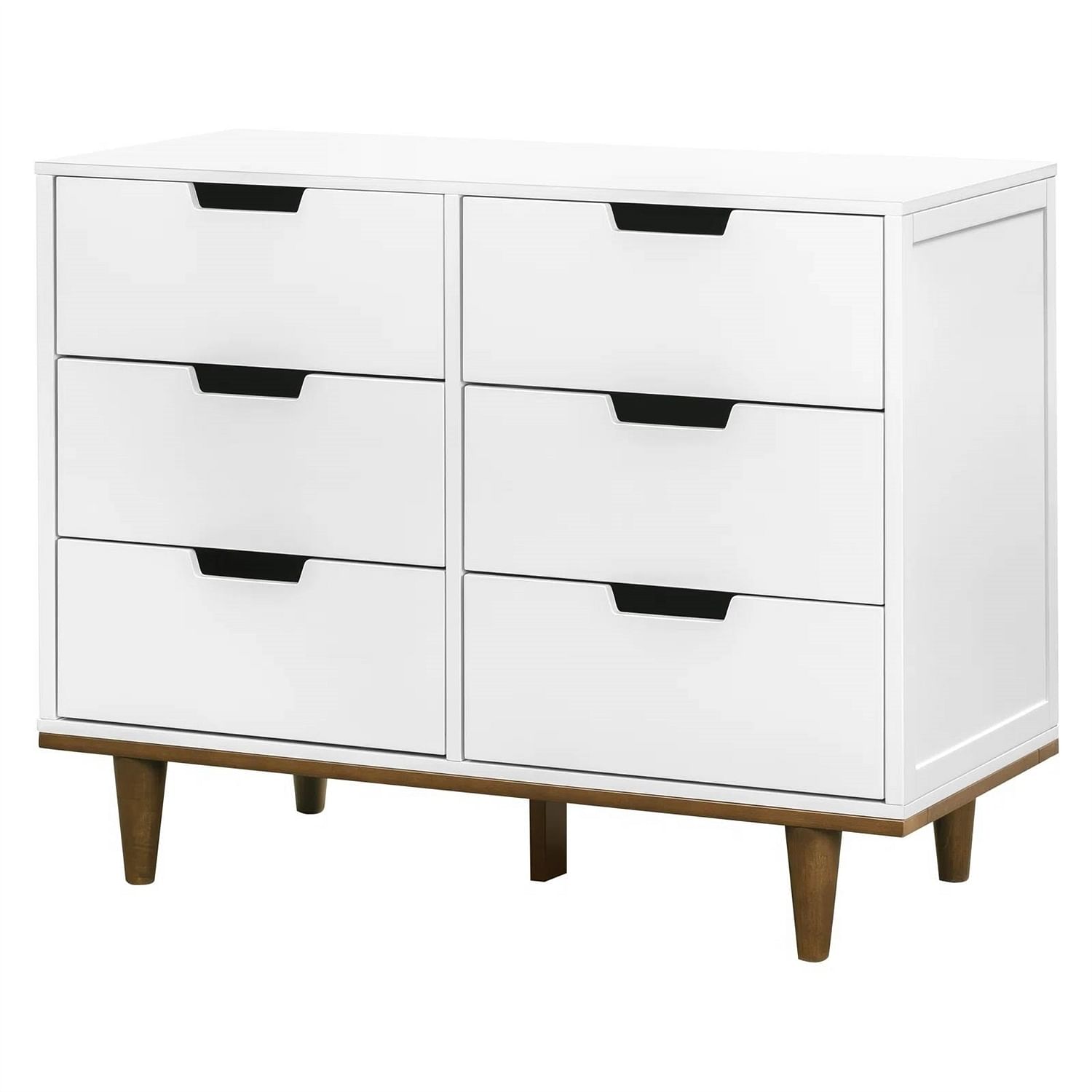 Modern Mid-Century Style 6-Drawer Double Dresser in White Walnut Wood Finish - Free Shipping