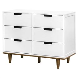 Modern Mid-Century Style 6-Drawer Double Dresser in White Walnut Wood Finish - Free Shipping