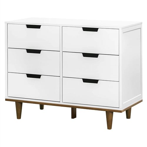 Modern Mid-Century Style 6-Drawer Double Dresser in White Walnut Wood Finish - Free Shipping