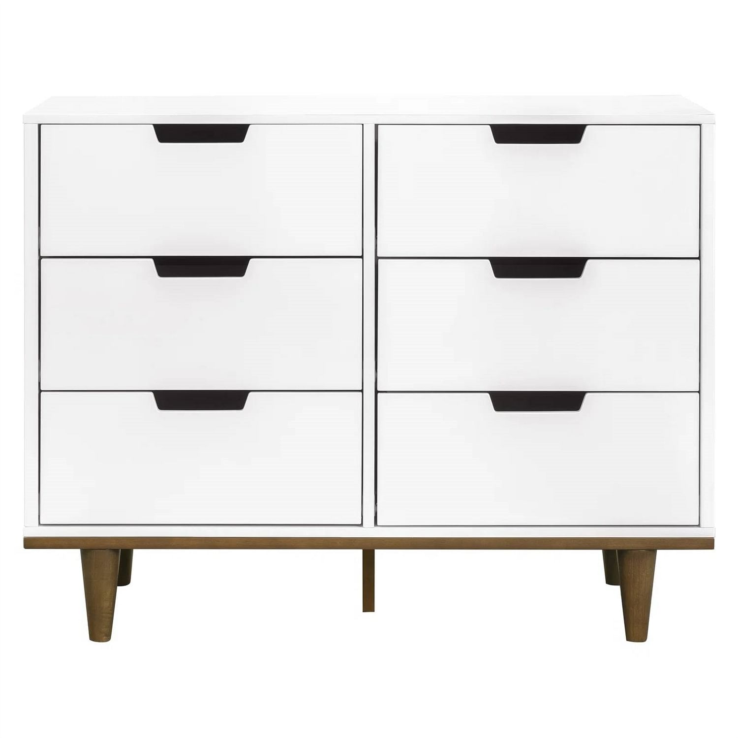 Modern Mid-Century Style 6-Drawer Double Dresser in White Walnut Wood Finish - Free Shipping