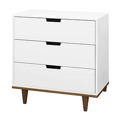 Modern Mid-Century Style 3-Drawer Dresser Chest in White Walnut Wood Finish - Free Shipping