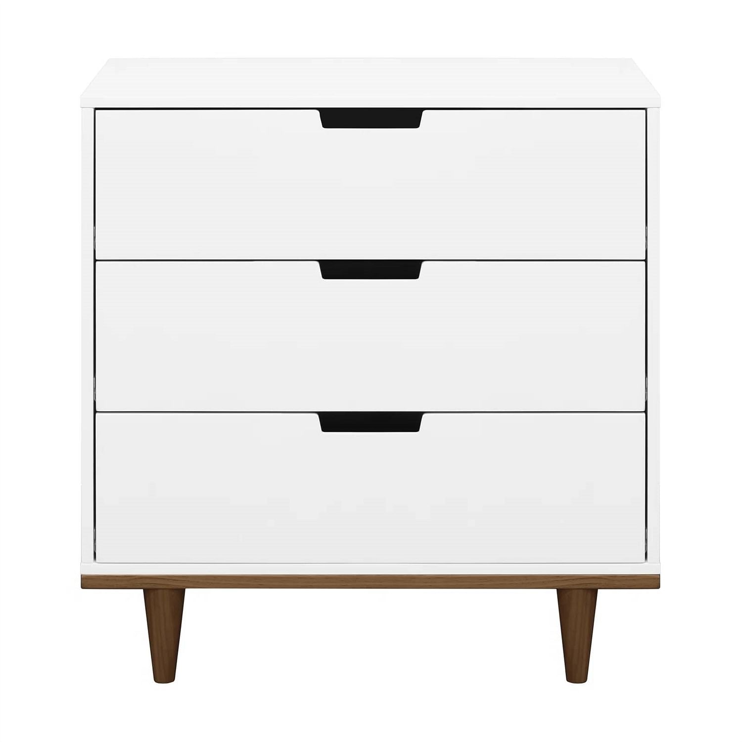 Modern Mid-Century Style 3-Drawer Dresser Chest in White Walnut Wood Finish - Free Shipping