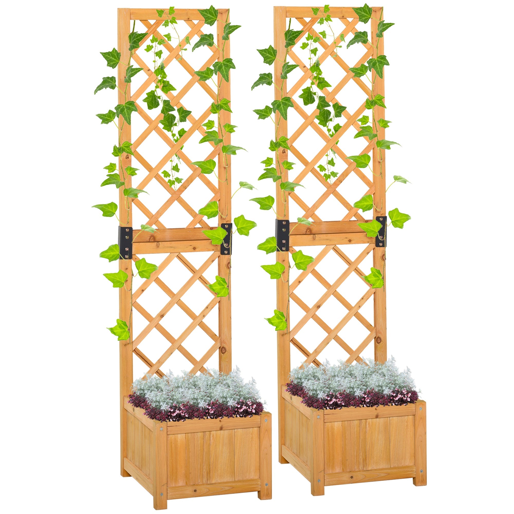 Outsunny 2 Piece Raised Garden Bed with Trellis Outdoor Flower Stand for Plants Flowers Vine Orange