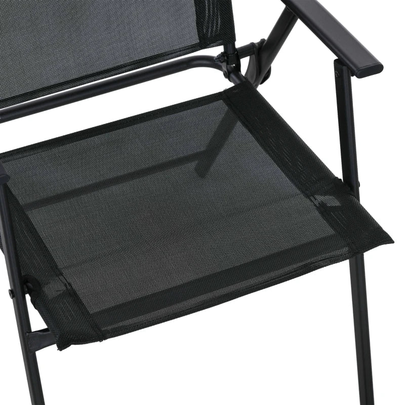 8 Piece Patio Set with Umbrella, 6 Folding Chairs, Rectangle Table, Outdoor Dining Set for 6 with Mesh Seat, Black