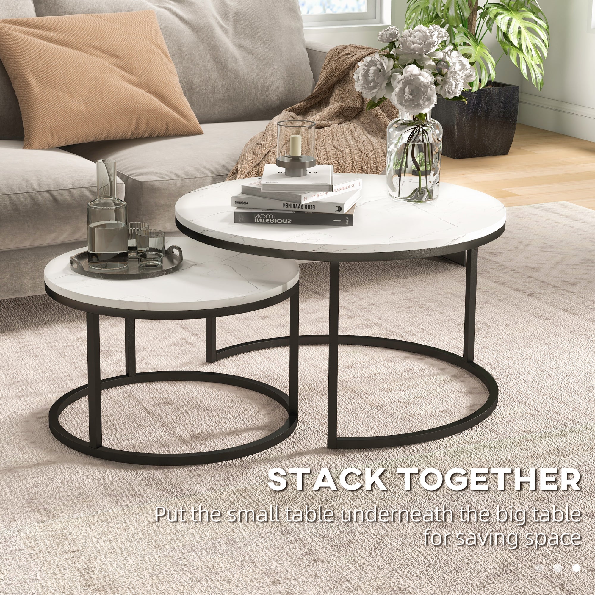 Homcom Metal Nesting Side Tables: Modern Set of 2 for Living Room, Bedroom or Office Space