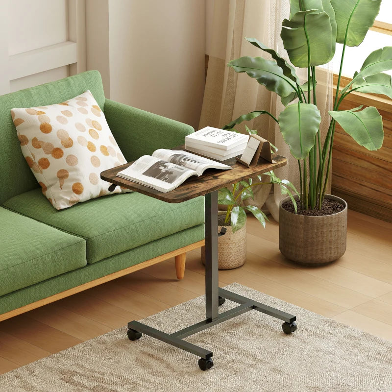 Height Adjustable Standing Desk, Pneumatic Sit Stand Desk with Wheels and Headphone Hook, Rustic Brown