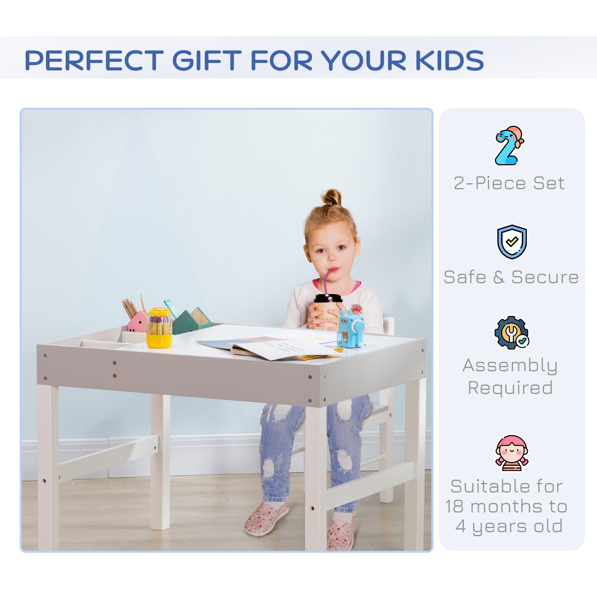Qaba Kids Table Set with Building Block Desktop: 2-Piece Toddler Set, Multiple Storage Spaces