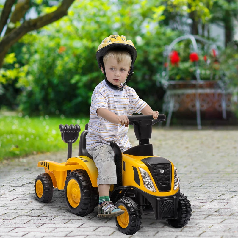 Qaba Caterpillar Licensed No Power Ride On Tractor with Shovel, Trailer