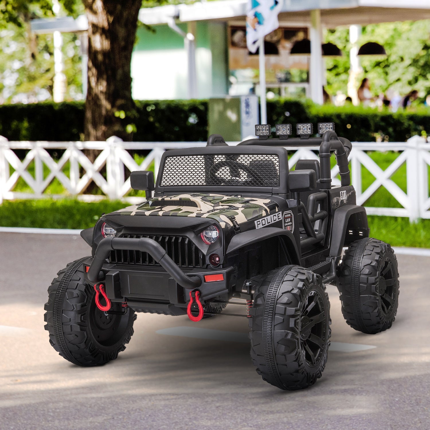 Aosom 12V Kids Police Ride-On: 2-Seater SUV, Remote Control, Bluetooth, Camouflage