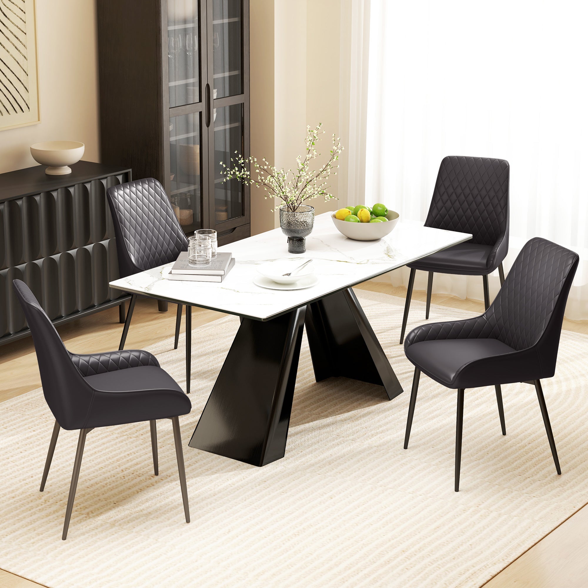 HOMCOM 2 Pack Mid Century Dining Chairs Brown PU Leather Padded Metal Legs Modern for Kitchen Home Office