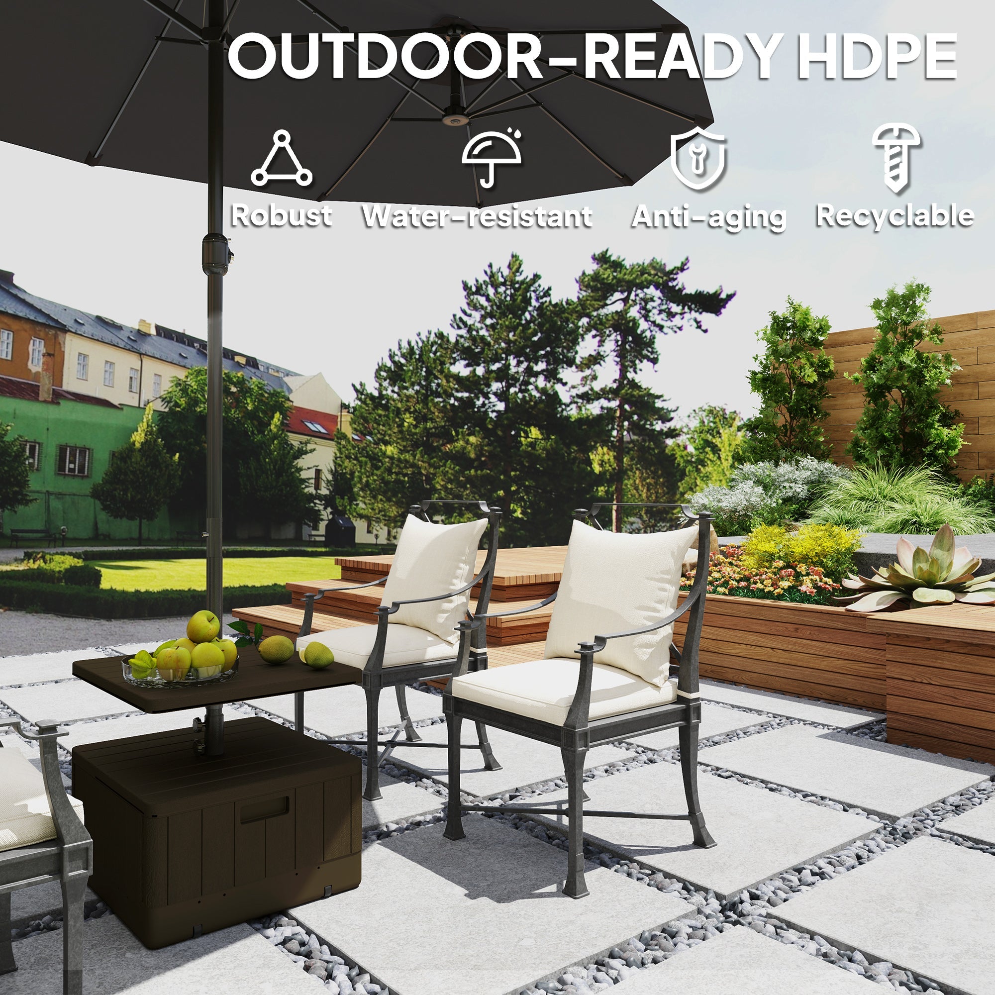 Outsunny Patio Umbrella Weighted Base with Table Tray, Heavy Duty Umbrella Base with Wheels Handles, 176lbs with Stand Filling, Patio Umbrella Stand Base for Garden Poolside, Black