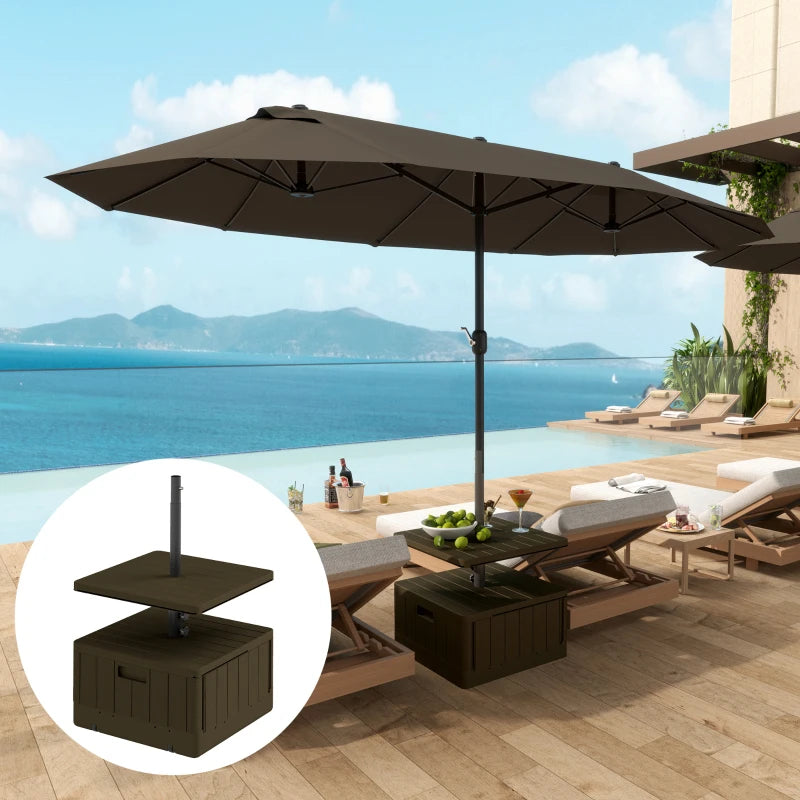 Patio Umbrella Weighted Base with Table Tray, Heavy Duty Umbrella Base with Wheels Handles, Brown