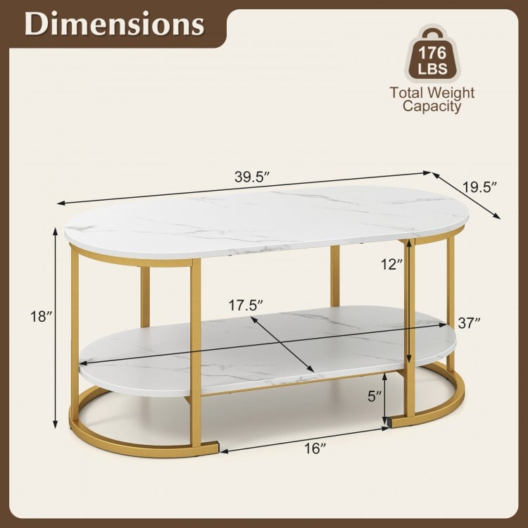 Marble Coffee Table with Open Storage Shelf-White