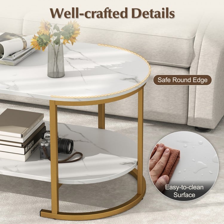 Marble Coffee Table with Open Storage Shelf-White