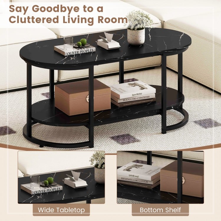 Marble Coffee Table with Open Storage Shelf-Black