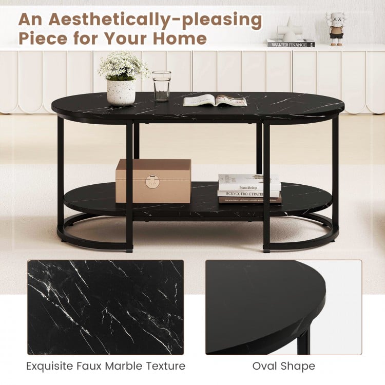 Marble Coffee Table with Open Storage Shelf-Black