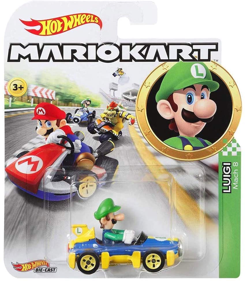 Hot Wheels Die-Cast 1/64 Mario Kart - Luigi Mach 8 Kart