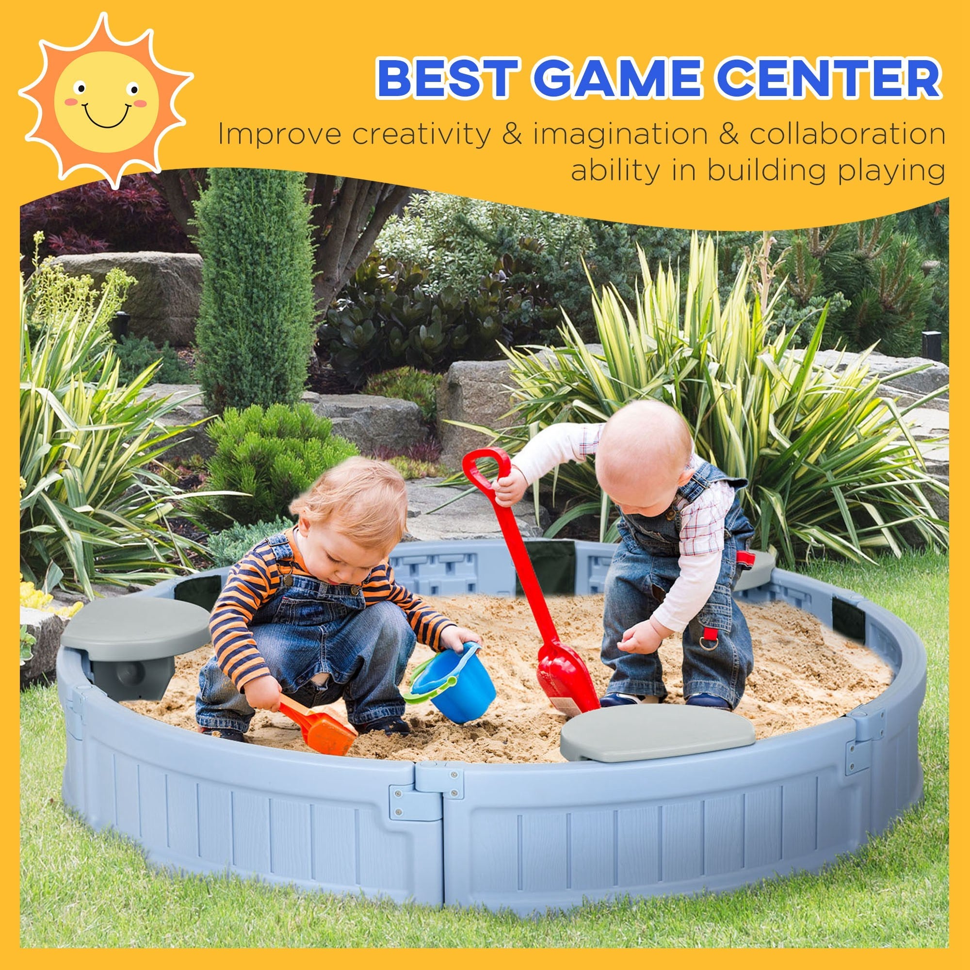 Outsunny Kids Outdoor Sandbox Cover Bottom Fabric Liner 3-12 Years Light Blue Play Area Toy