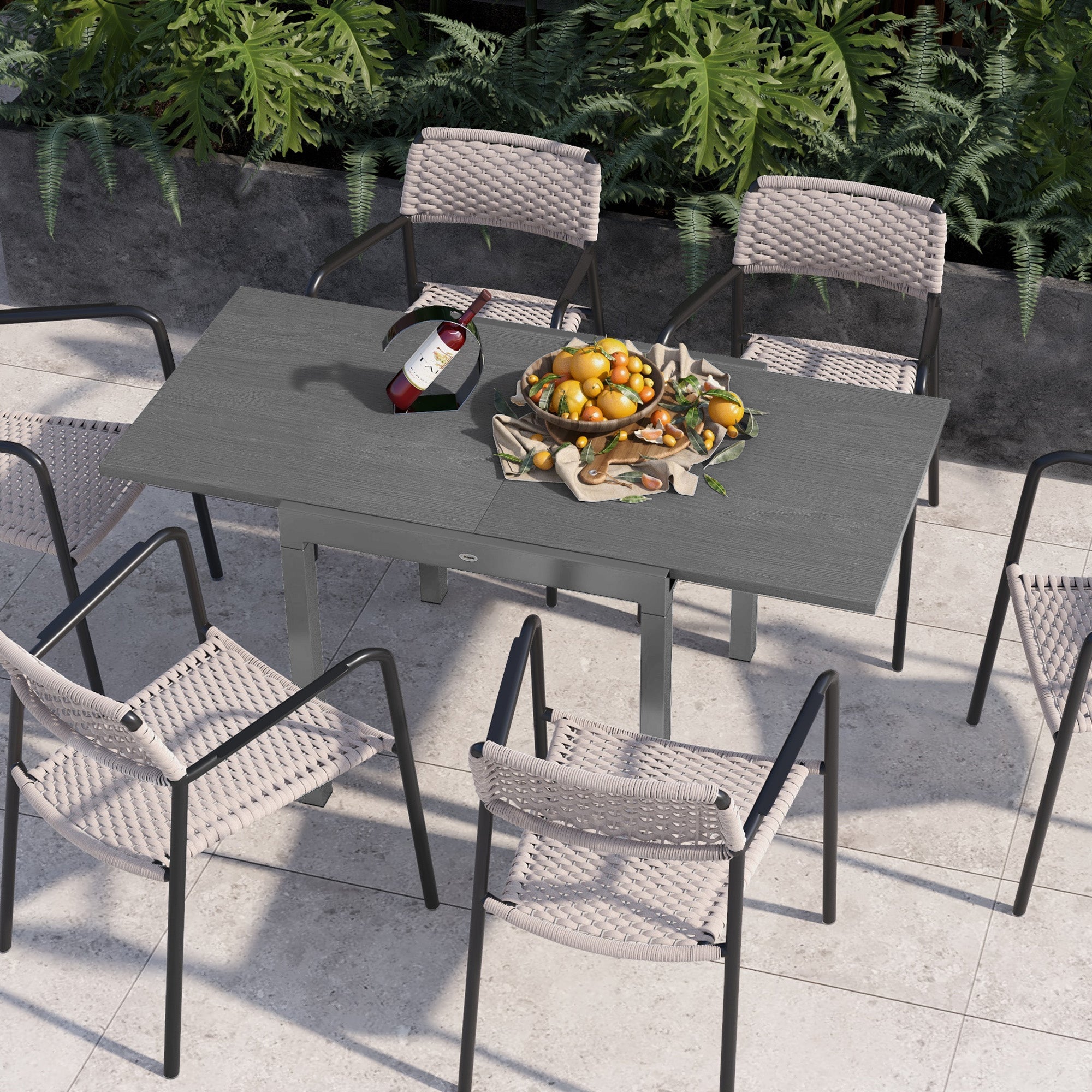 Outsunny 31.5"-63" Extendable Outdoor Dining Table for 4-6 with Aluminium Frame, Steel Tabletop Dark Grey