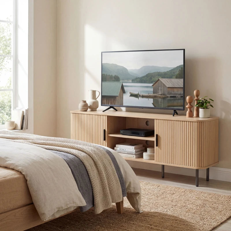 TV Stand Cabinet for TVs up to 65 Inches, TV Unit with Storage Shelves and Cabinets for Living Room, Oak Tone