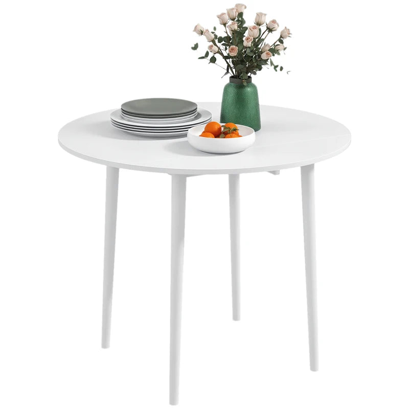 Folding Dining Table, Round Drop Leaf Kitchen Table for Small Spaces with Wood Legs, Distressed White