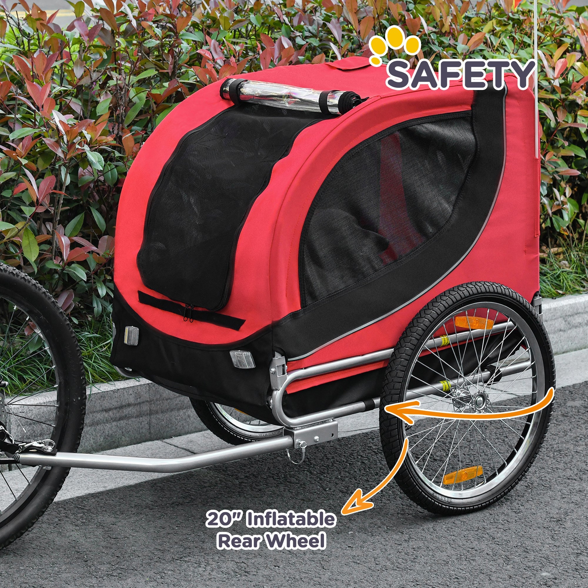 Aosom Dog Bike Trailer Foldable Pet Cart Bicycle Wagon Cargo Carrier Attachment for Travel with Safety Anchor Red