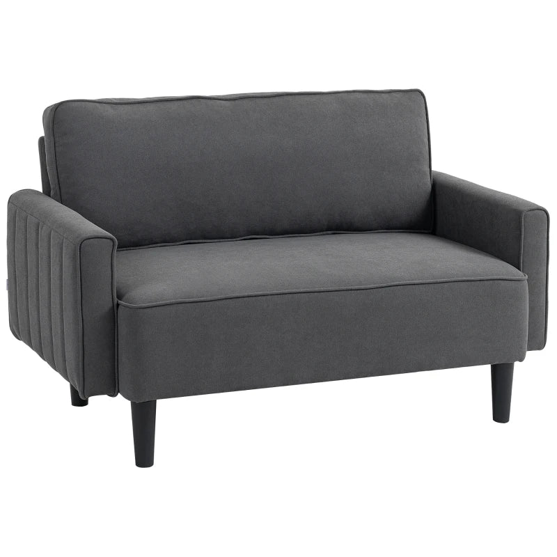 Loveseat Sofa, Linen 2 Seater Sofa Couch with Thick Padded Seat & Backrest for Living Room, Home Office, Dark Grey